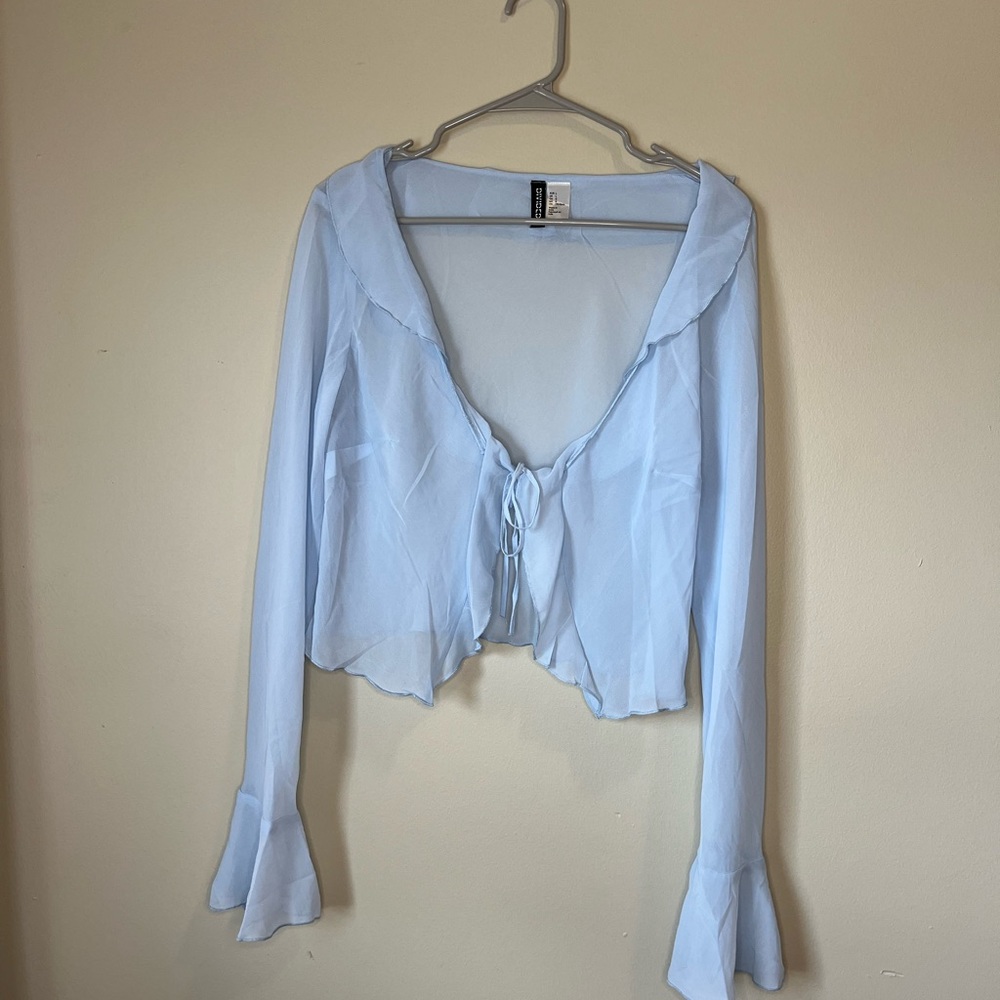 Blue sheer tie in front top